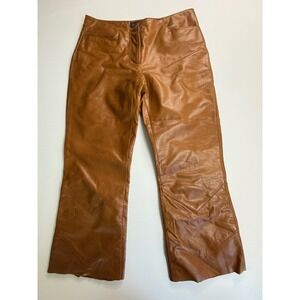 GUESS‎ Genuine Leather Pants Women's Size 2 Brown Flare Leg Design raw hem